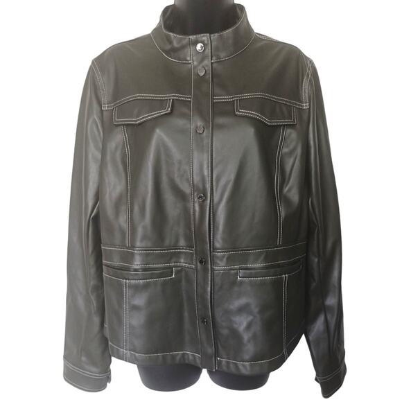 Sam Edelman Faux Leather Moto Jacket Charcoal Womens Size Large - Picture 2 of 8